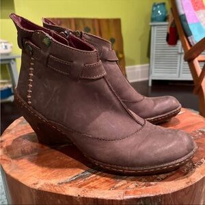El Naturalista Brown Leather Ankle Boots Wedge Booties Sz 37 Spain